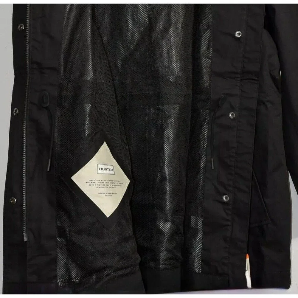 HUNTER Women's XL Cotton Smock Hooded Rain Jacket Water Resistant Black NWT - Picture 5 of 13